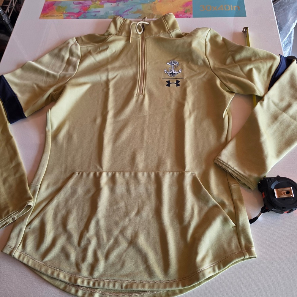 Under Armour US Navy Midshipmen Quarter Zip Pullover Gold Small Kangaroo Pocket